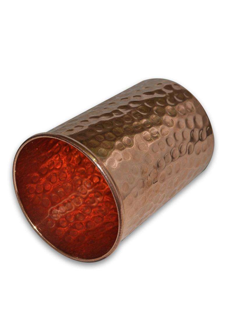Prisha India Craft Hammered Copper Glass Tumbler | 250 ml | 8.5 fl oz | 6-Piece Set - Indya