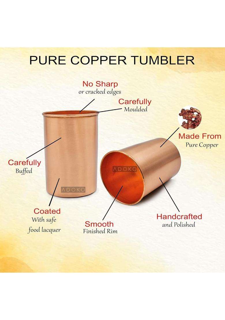 Adoko 100 Pure Copper Peacock Print Tumbler | 300 ml | 10.1 fl oz | Handcrafted - Indya