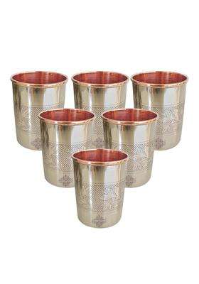 INDIAN ART VILLA Steel and Copper Glass Tumbler | 250 ml | 8.5 fl oz | 6-Piece Set