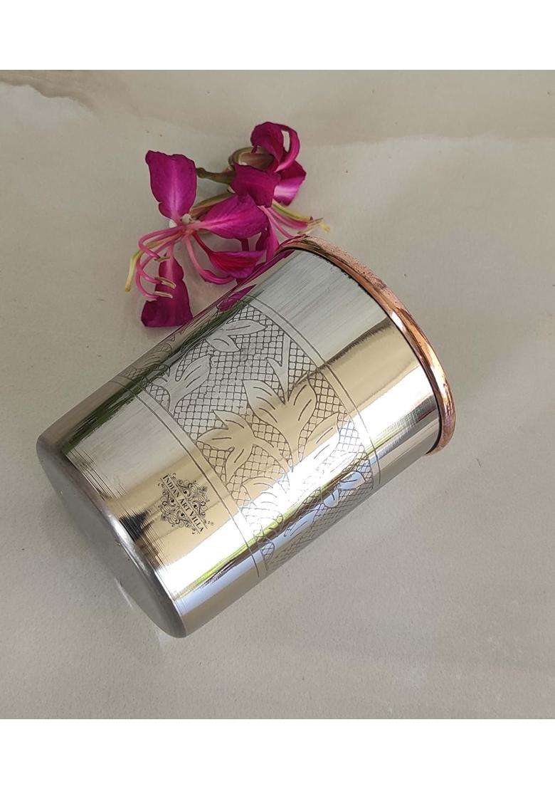 INDIAN ART VILLA Steel and Copper Glass Tumbler | 250 ml | 8.5 fl oz | 6-Piece Set - Indya