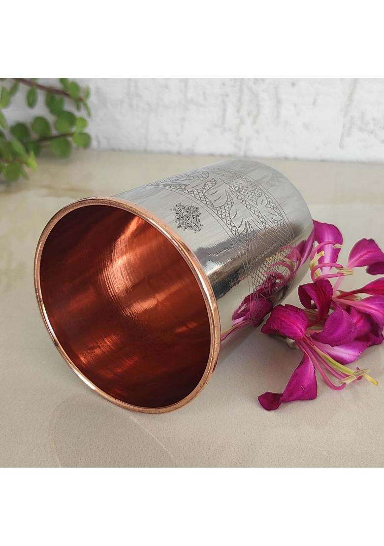 INDIAN ART VILLA Steel and Copper Glass Tumbler | 250 ml | 8.5 fl oz | 6-Piece Set - Indya