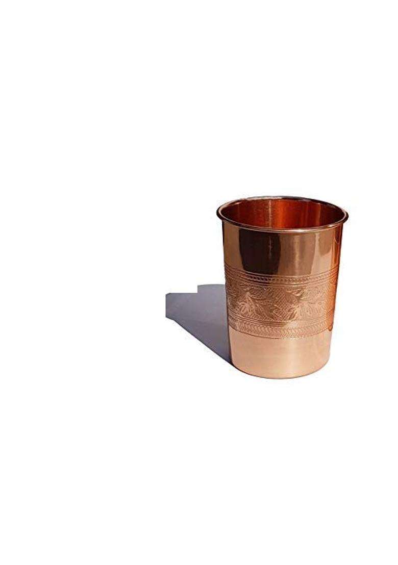 Pure Source India Pure Copper Glass Plain Design Tumbler Cup for Water Storage | 300 ml | 10.1 fl oz - Indya