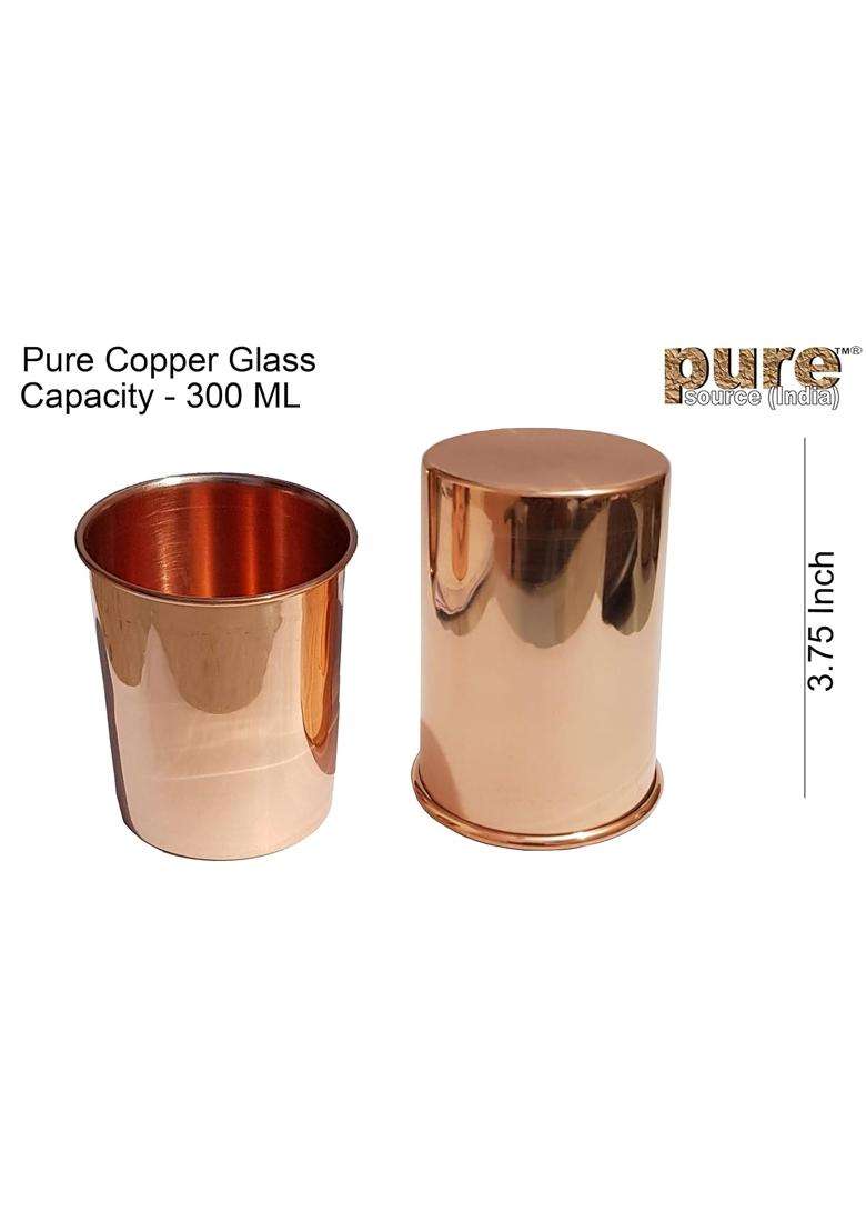 Pure Source India Pure Copper Glass Plain Design Tumbler Cup for Water Storage | 300 ml | 10.1 fl oz - Indya