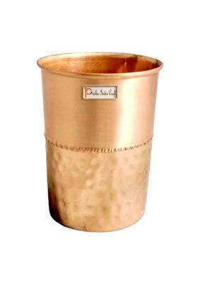 Prisha India Craft Pure Copper Glass Tumbler Hammered Design | 250 ml | 8.5 fl oz