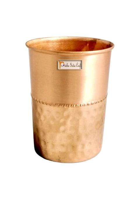 Prisha India Craft Pure Copper Glass Tumbler Hammered Design | 250 ml | 8.5 fl oz
