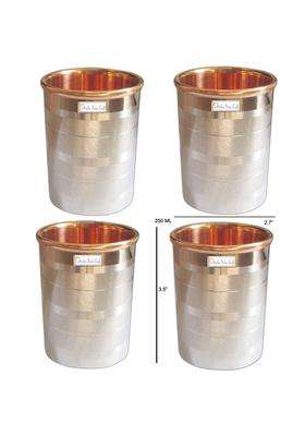 Prisha India Craft Lining Design Steel Copper Glass Tumbler | 250 ml | 8.5 fl oz | 4-Piece Set