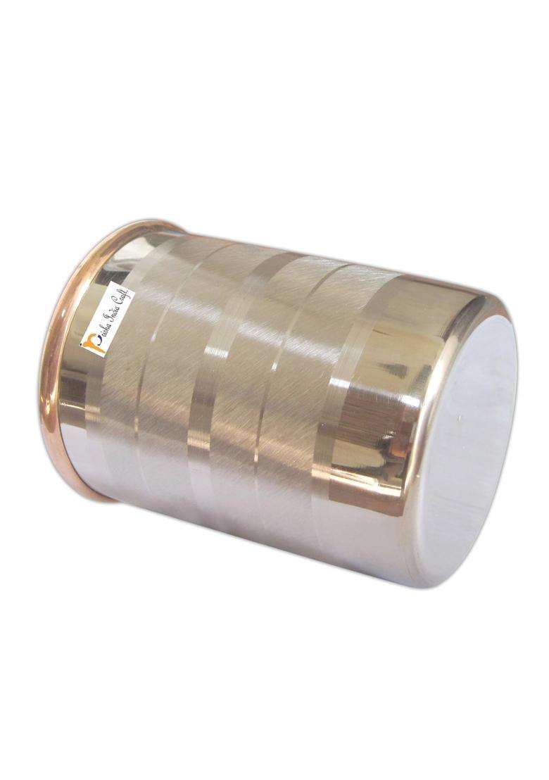 Prisha India Craft Lining Design Steel Copper Glass Tumbler | 250 ml | 8.5 fl oz | 4-Piece Set - Indya