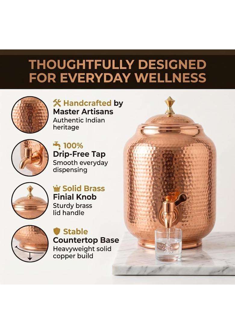 Copper-Master Hammered Copper Water Dispenser | 5 L | 5.3 Qt - Indya