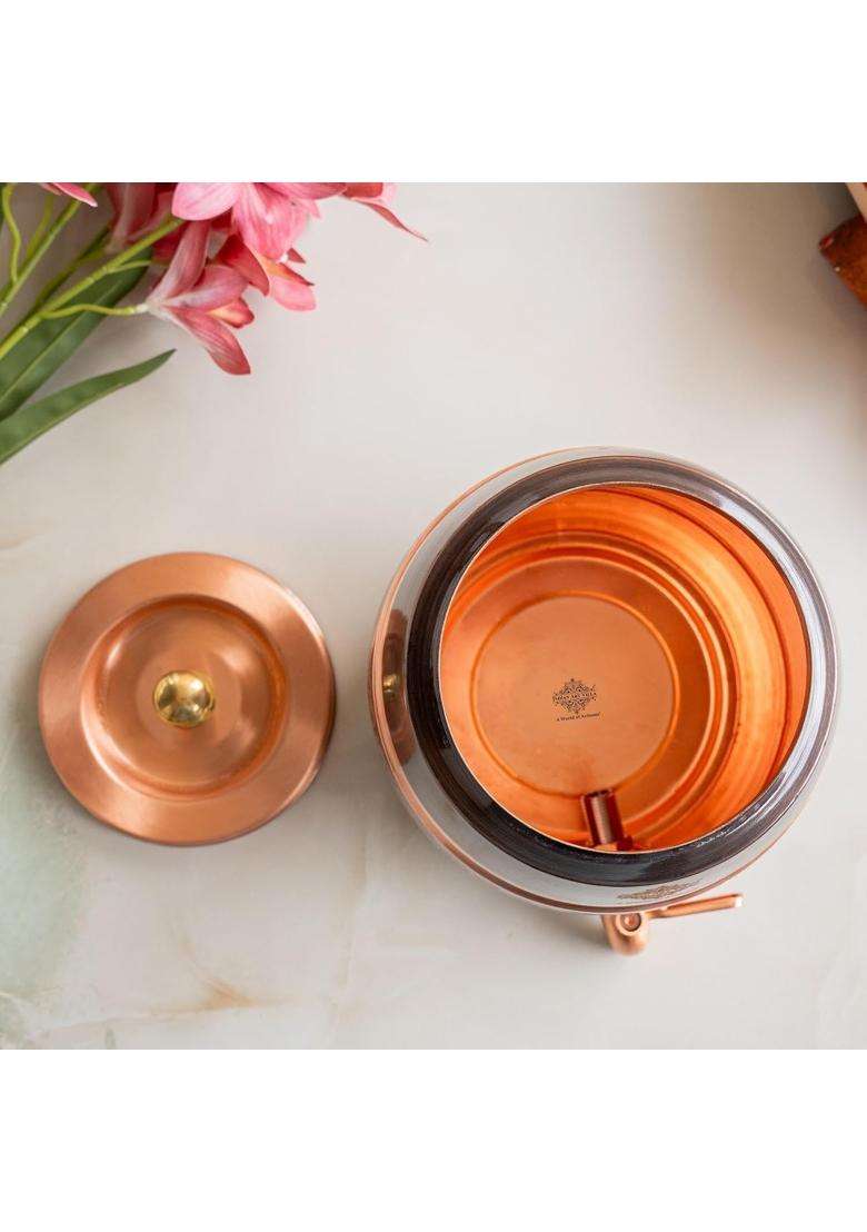 INDIAN ART VILLA Copper Antique Finish Barrel Shaped Water Dispenser with Floral Engraved Design | 5 L | 5.3 Qt | Handcrafted - Indya