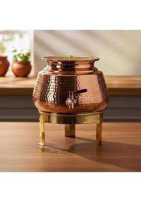 Artarium Hammered Pure Classic Copper Water Dispenser with Stand and Tap | 5 L | 5.3 Qt