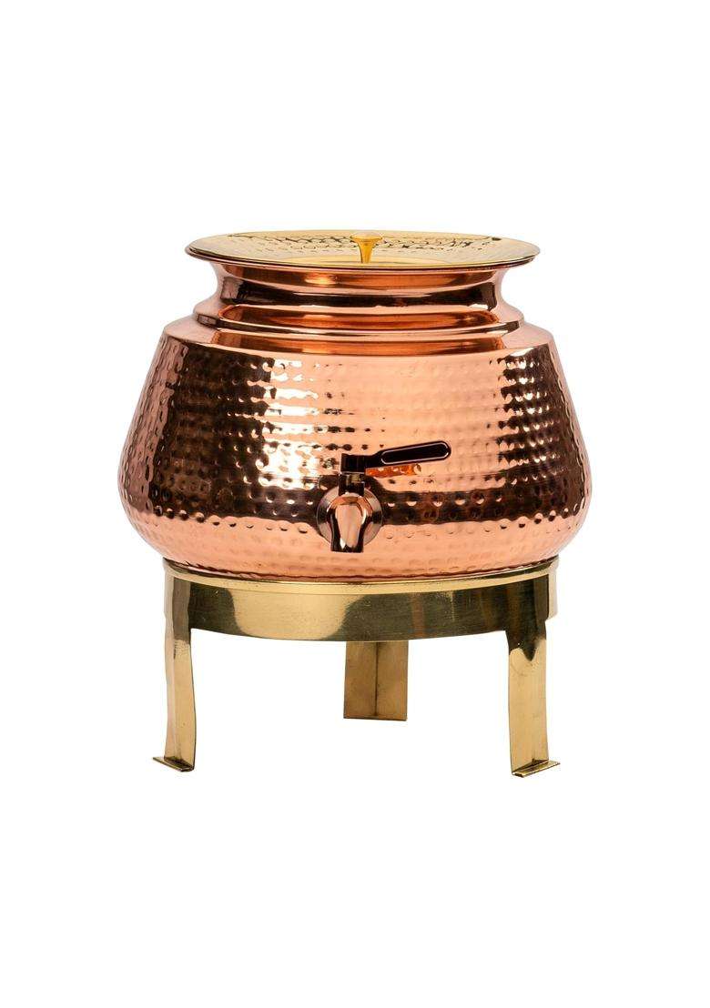 Artarium Hammered Pure Classic Copper Water Dispenser with Stand and Tap | 5 L | 5.3 Qt - Indya