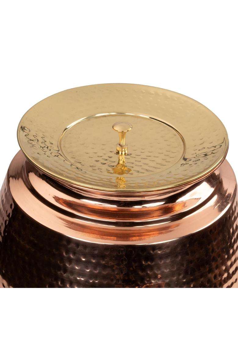 Artarium Hammered Pure Classic Copper Water Dispenser with Stand and Tap | 5 L | 5.3 Qt - Indya