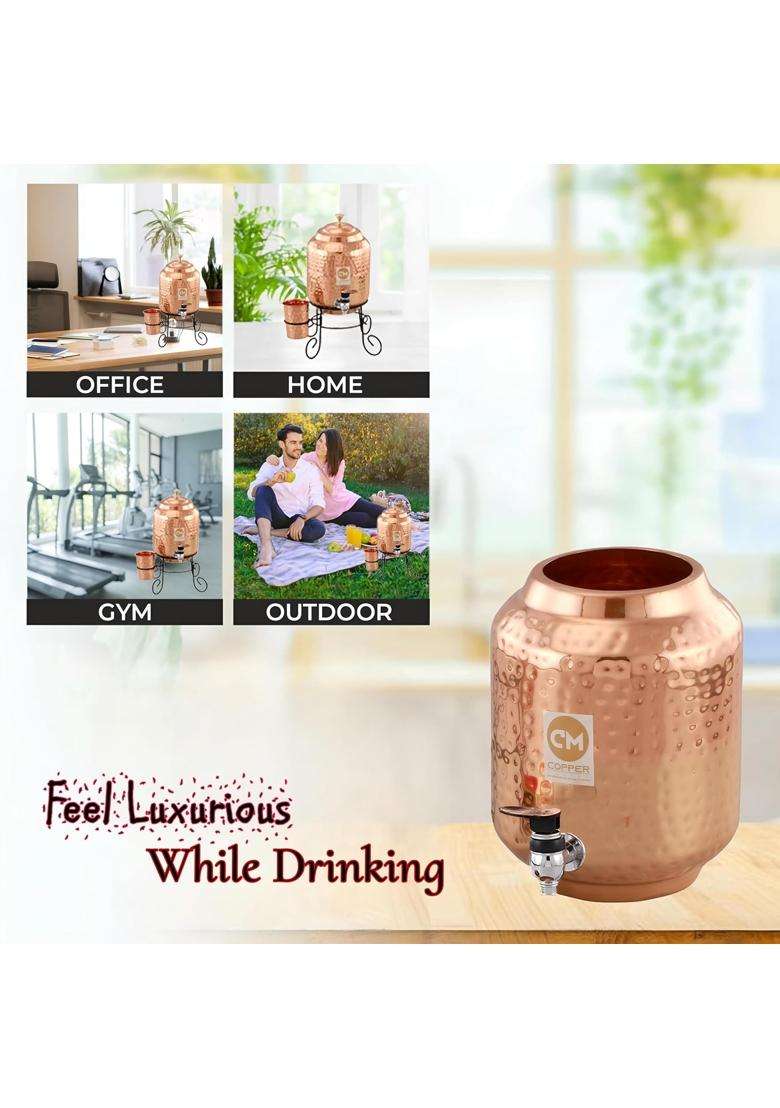 Copper-Master Pure Copper Water Dispenser Hammered Matka Clay Water Pot | 5 L | 5.3 Qt | Leak Proof - Indya
