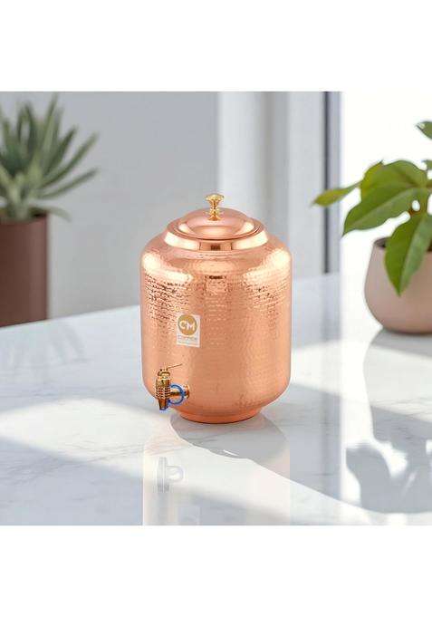 Copper-Master Pure Copper Water Dispenser Hammered Matka Clay Water Pot | 5 L | 5.3 Qt | Leak Proof