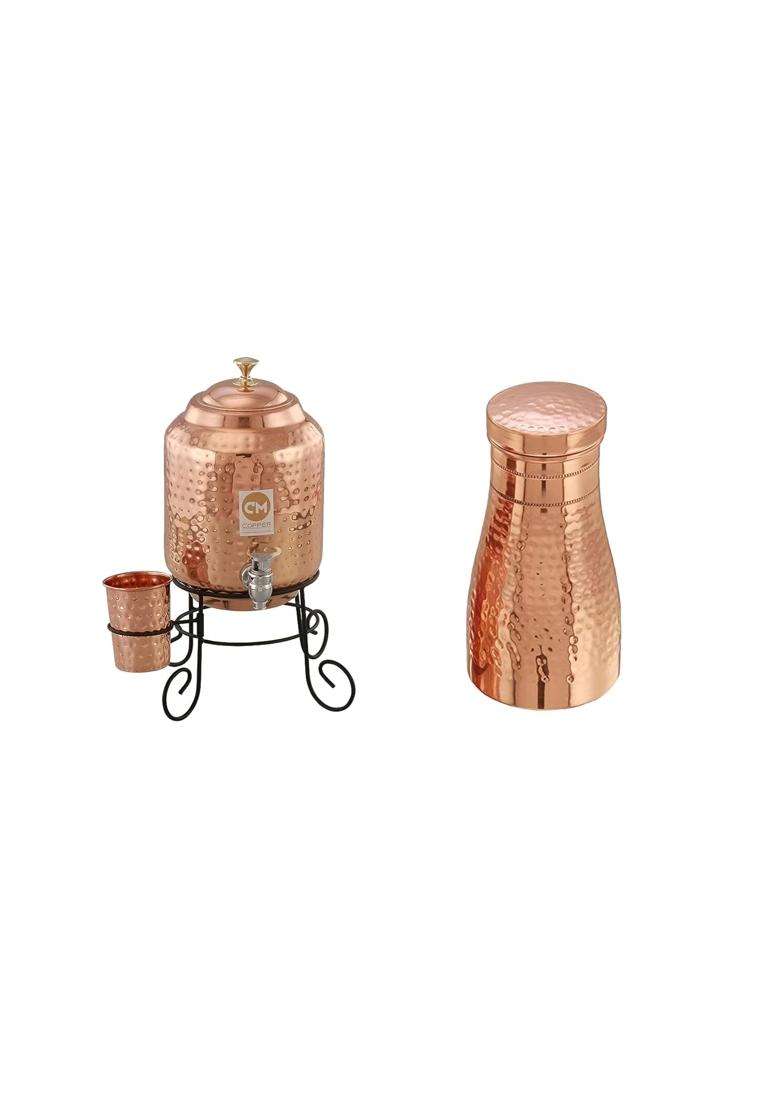 Copper-Master Water Dispenser with 1 Copper Glass and Metal Stand | 5 L | 5.3 Qt - Indya