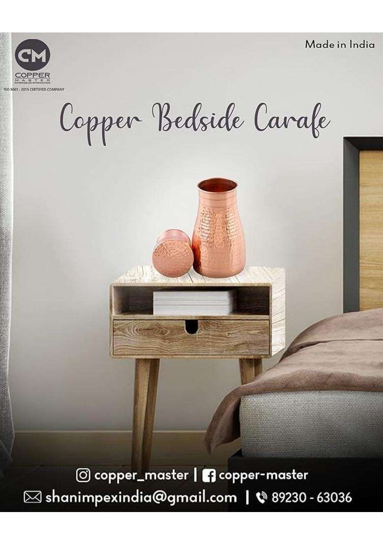Copper-Master Water Dispenser with 1 Copper Glass and Metal Stand | 5 L | 5.3 Qt - Indya