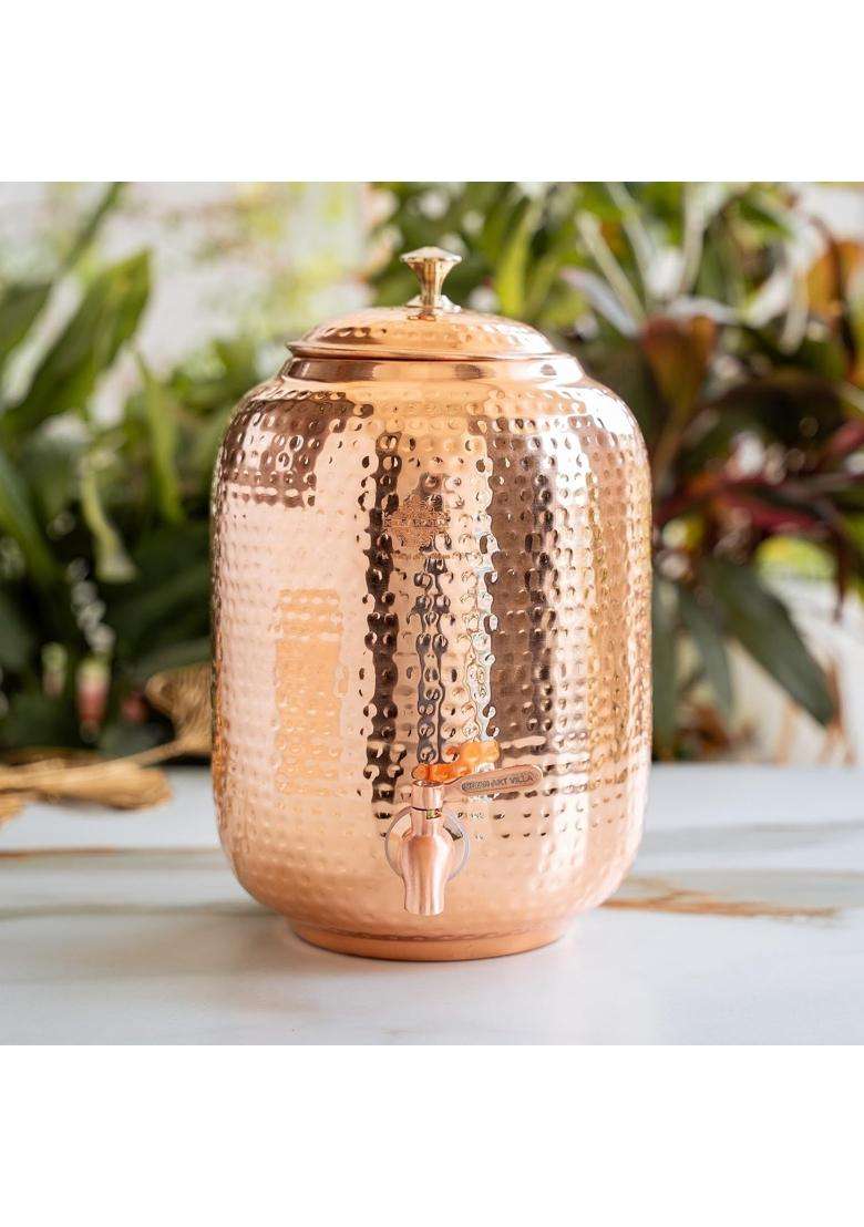 INDIAN ART VILLA Copper Water Dispenser Container Pot | 4 L | 4.2 Qt - Indya