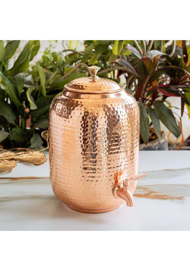 INDIAN ART VILLA Copper Water Dispenser Container Pot | 4 L | 4.2 Qt - Indya