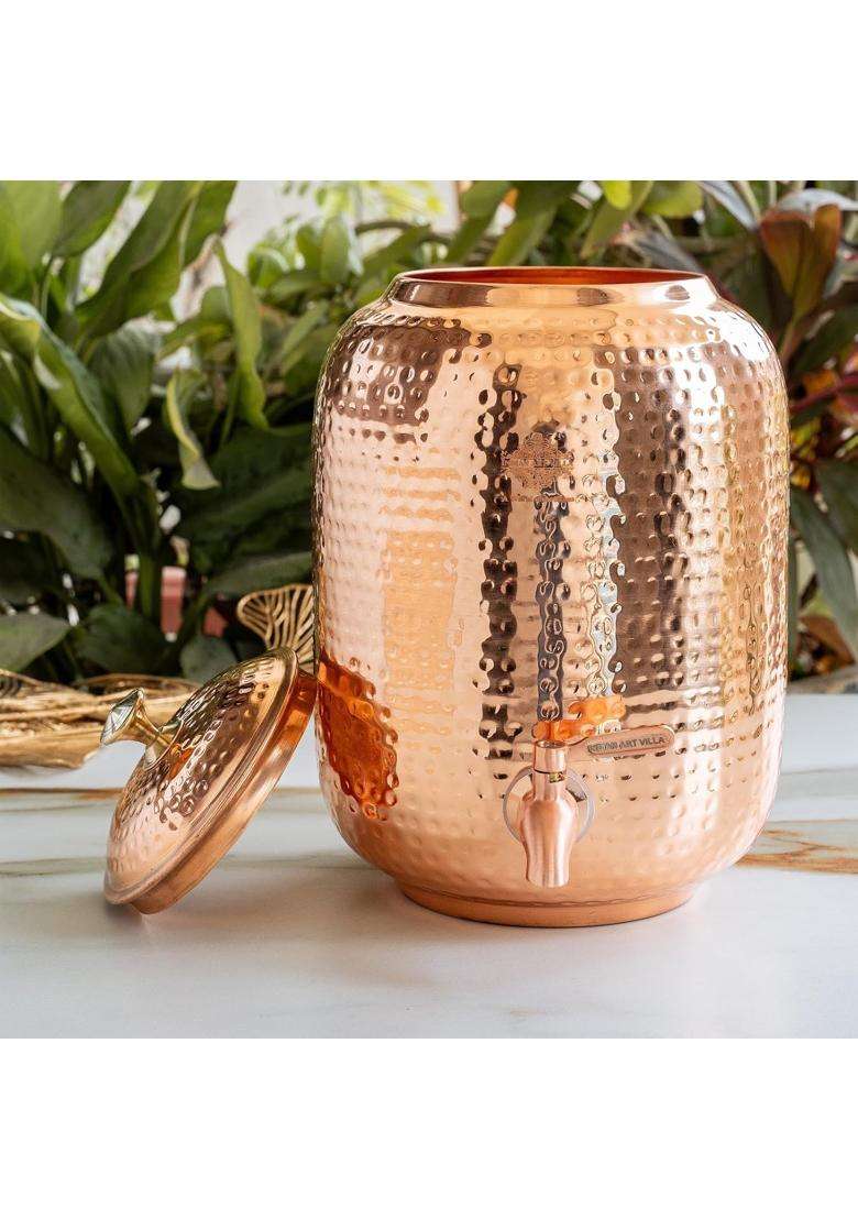 INDIAN ART VILLA Copper Water Dispenser Container Pot | 4 L | 4.2 Qt - Indya