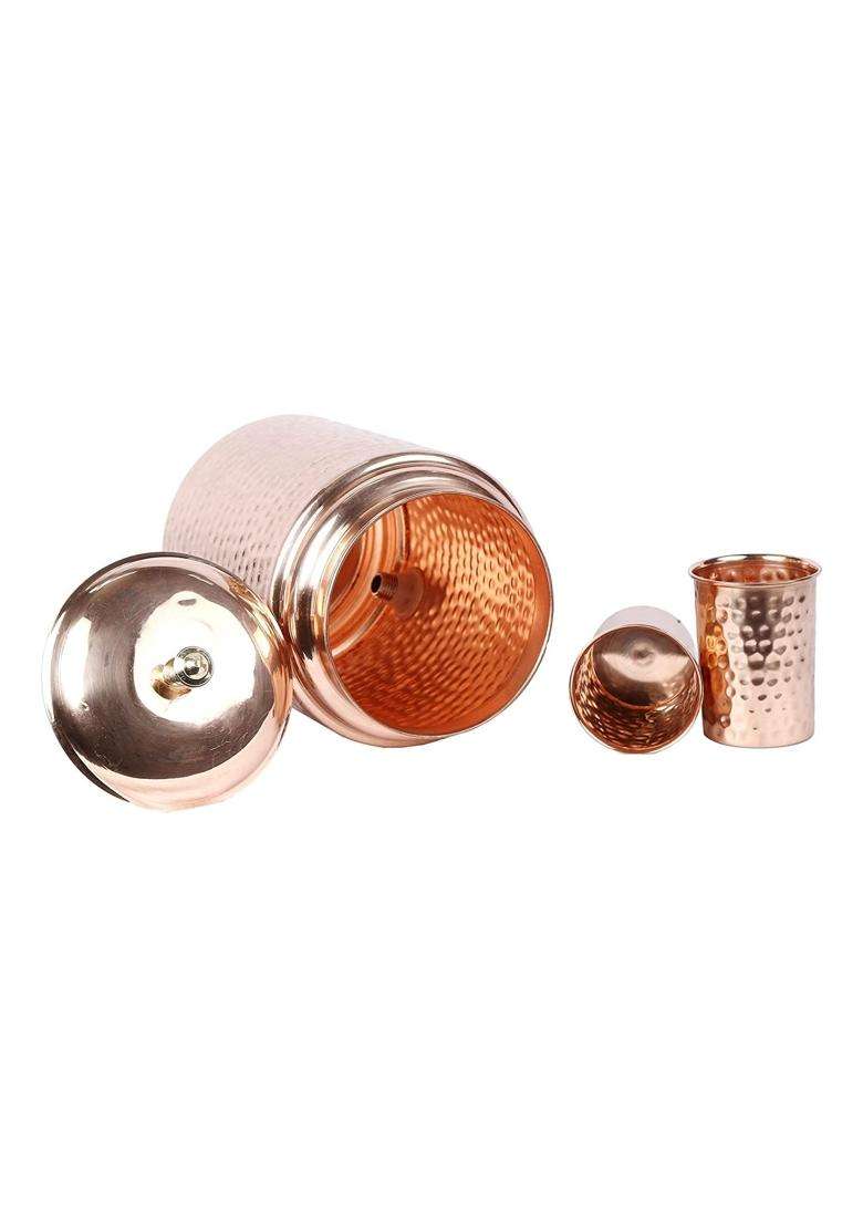 R Ayurveda Copper Handmade Copper Matka Clay Water Pot Hammer Beads Dots Copper Water Dispenser | 5 L | 5.3 Qt - Indya