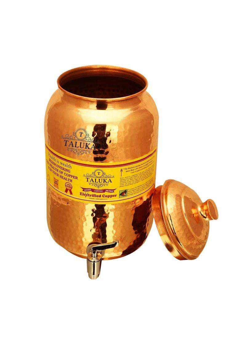 Taluka With T Logo Taluka Hammered Copper Water Dispenser | 5 L | 5.3 Qt | Leak Proof - Indya