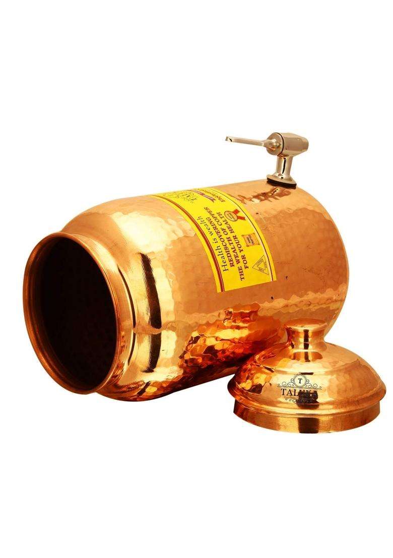 Taluka With T Logo Taluka Hammered Copper Water Dispenser | 5 L | 5.3 Qt | Leak Proof - Indya