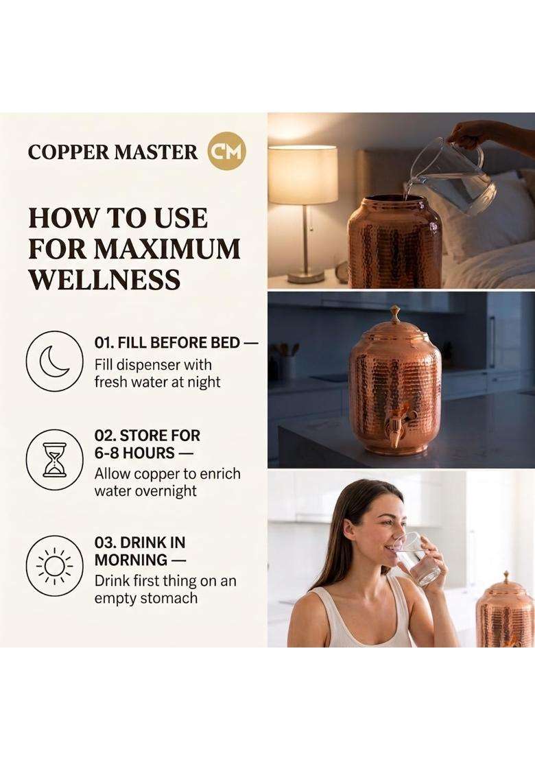 Copper-Master Hammered Copper Water Dispenser | 5 L | 5.3 Qt - Indya