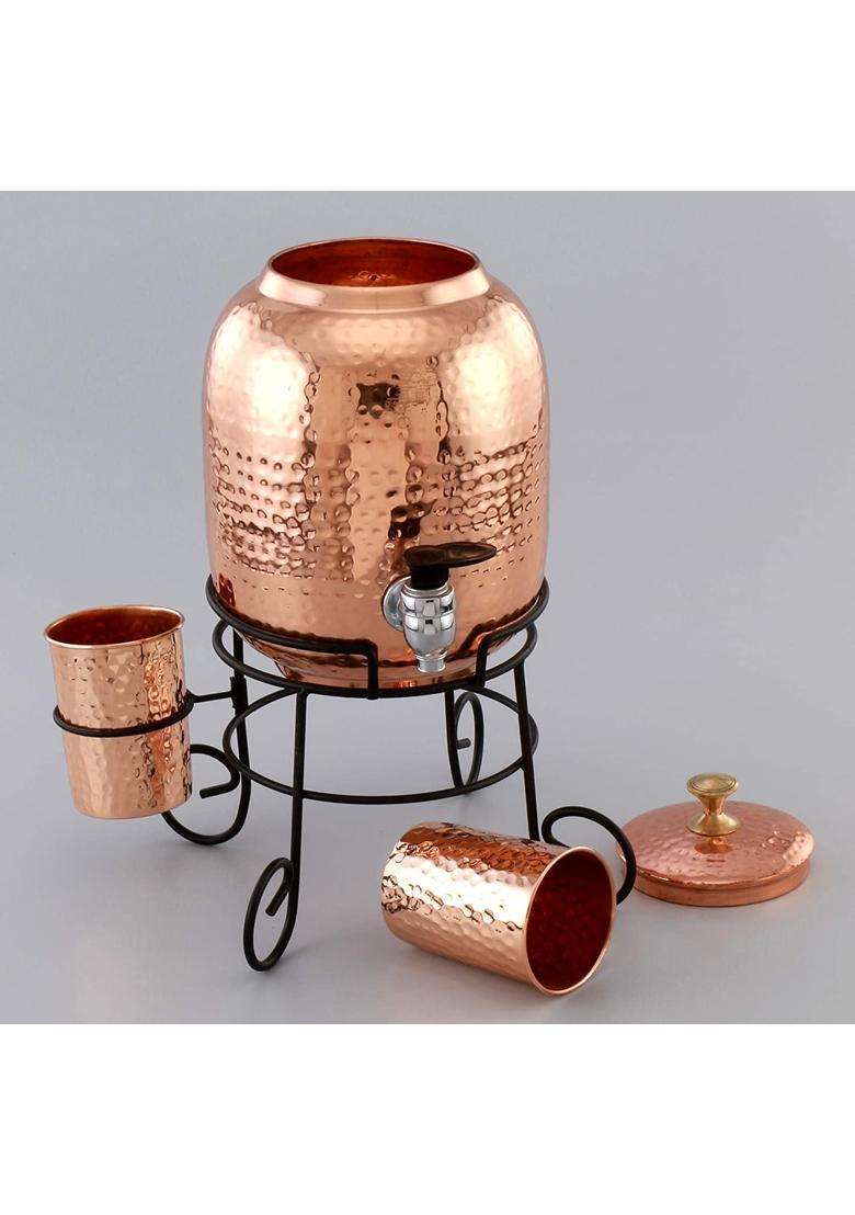 R Ayurveda Copper Hammered Copper Water Dispenser | 5 L | 5.3 Qt - Indya