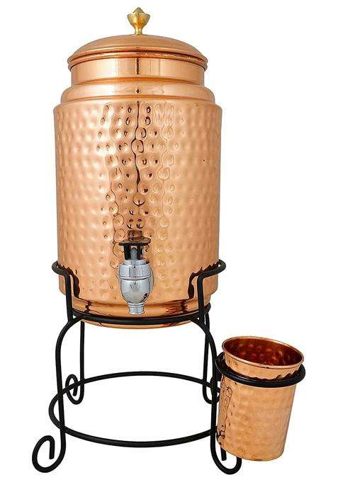 R Ayurveda Copper Hammered Water Dispenser | 5 L | 5.3 Qt