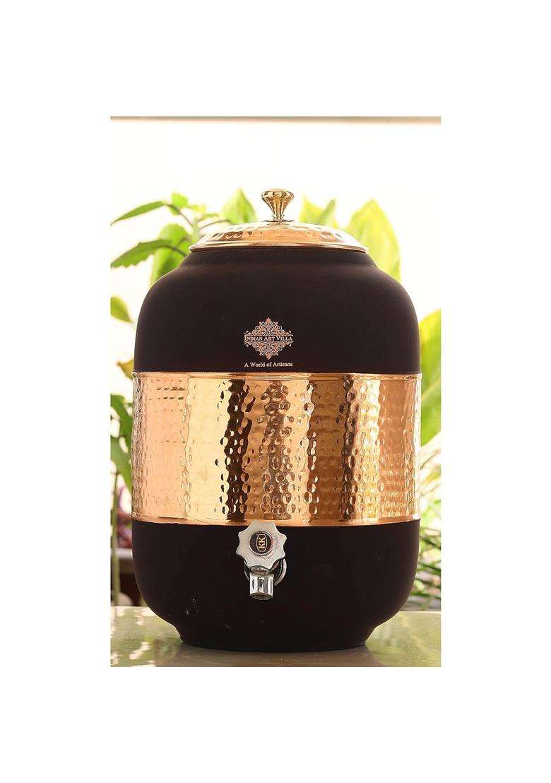 INDIAN ART VILLA Half Hammered with Silk Finish Copper Water Pot in Black Color | 5 L | 5.3 Qt - Indya