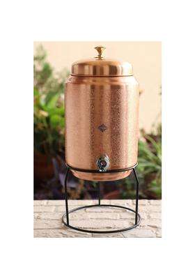 INDIAN ART VILLA Copper Water Pot Embossed Finish Design with Brass Tap and Stand | 5 L | 5.3 Qt