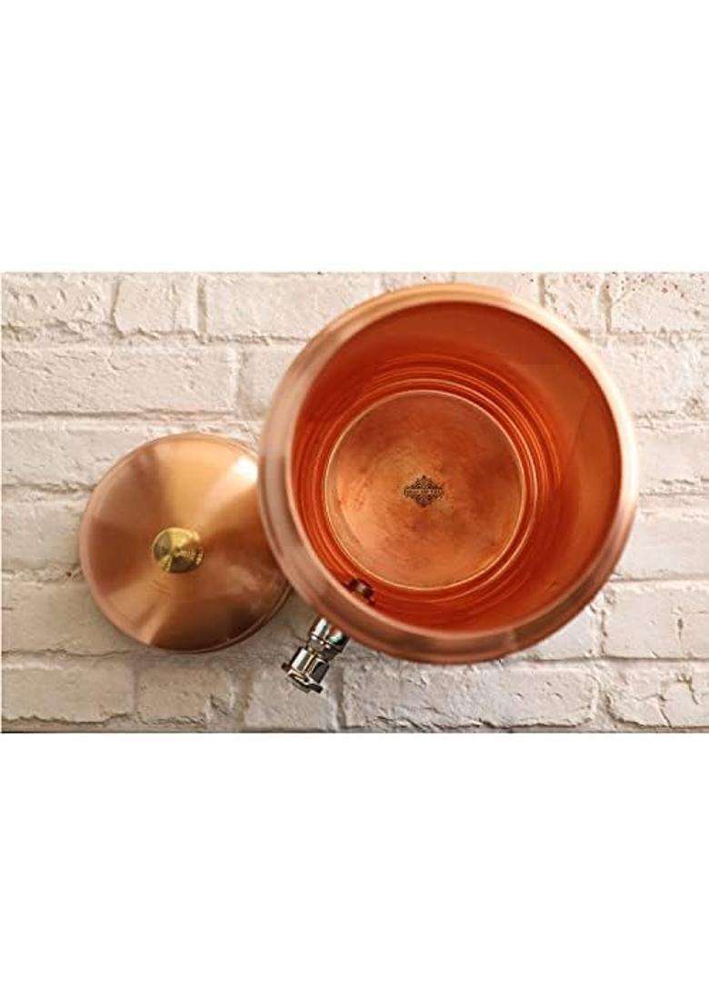 INDIAN ART VILLA Copper Water Pot Embossed Finish Design with Brass Tap and Stand | 5 L | 5.3 Qt - Indya