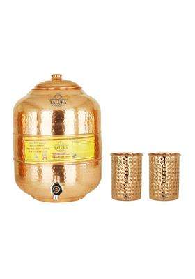 Taluka With T Logo Taluka Copper Hammer Water Tank Dispenser with Glass | 12 L | 12.7 Qt | Pack of 2