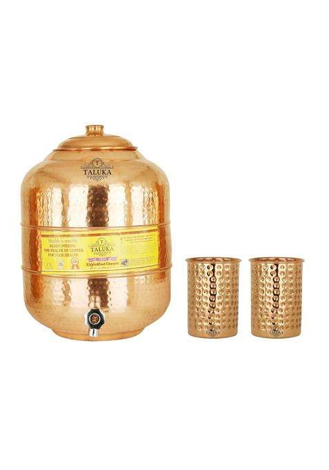 Taluka With T Logo Taluka Copper Hammer Water Tank Dispenser with Glass | 12 L | 12.7 Qt | Pack of 2
