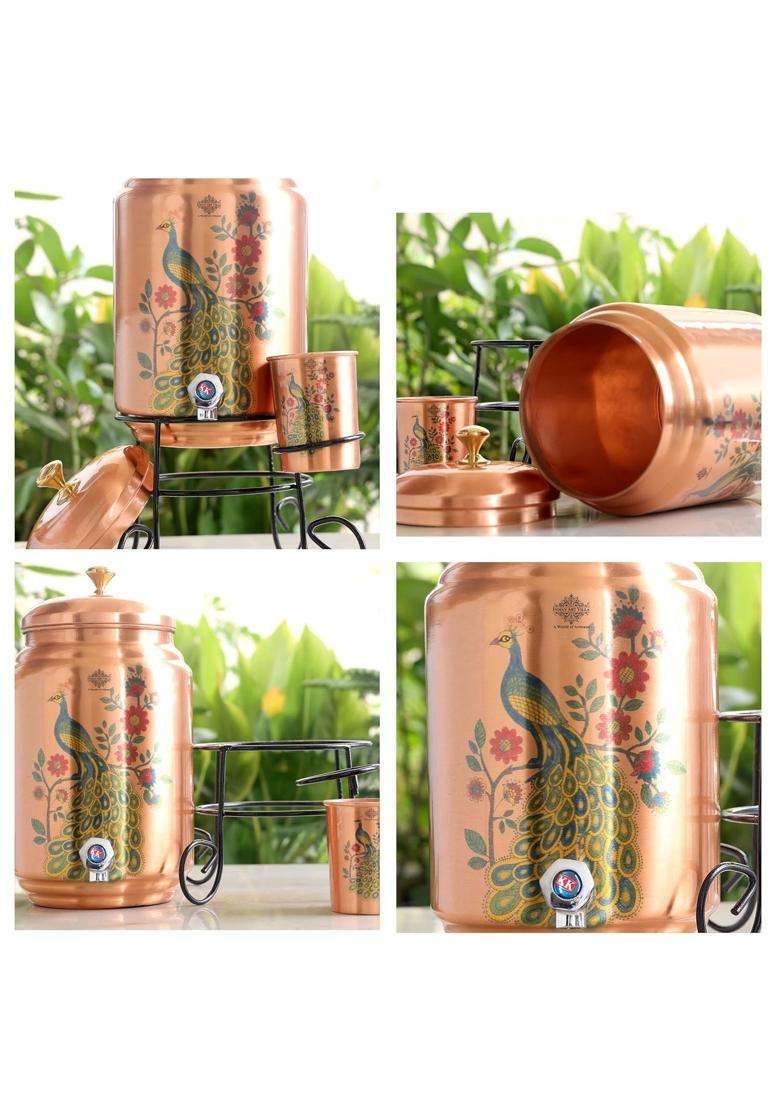 INDIAN ART VILLA Copper Water Carafes with Stand and Glass | 5 L | 5.3 Qt - Indya