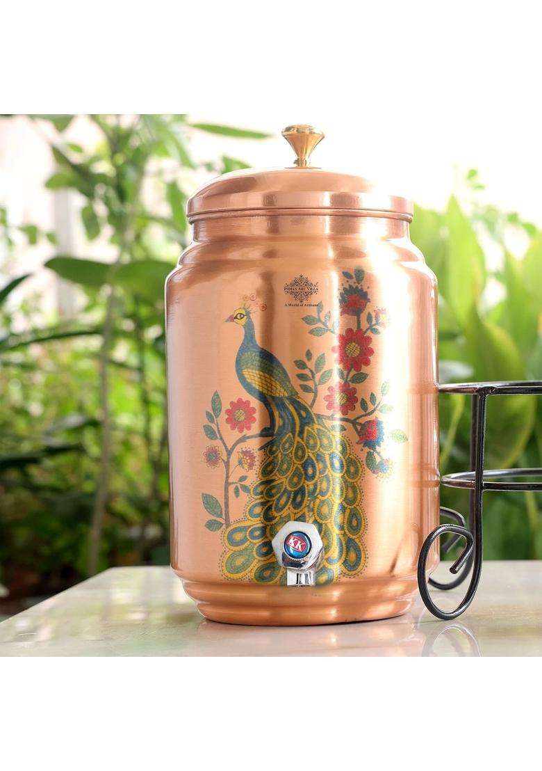 INDIAN ART VILLA Copper Water Carafes with Stand and Glass | 5 L | 5.3 Qt - Indya