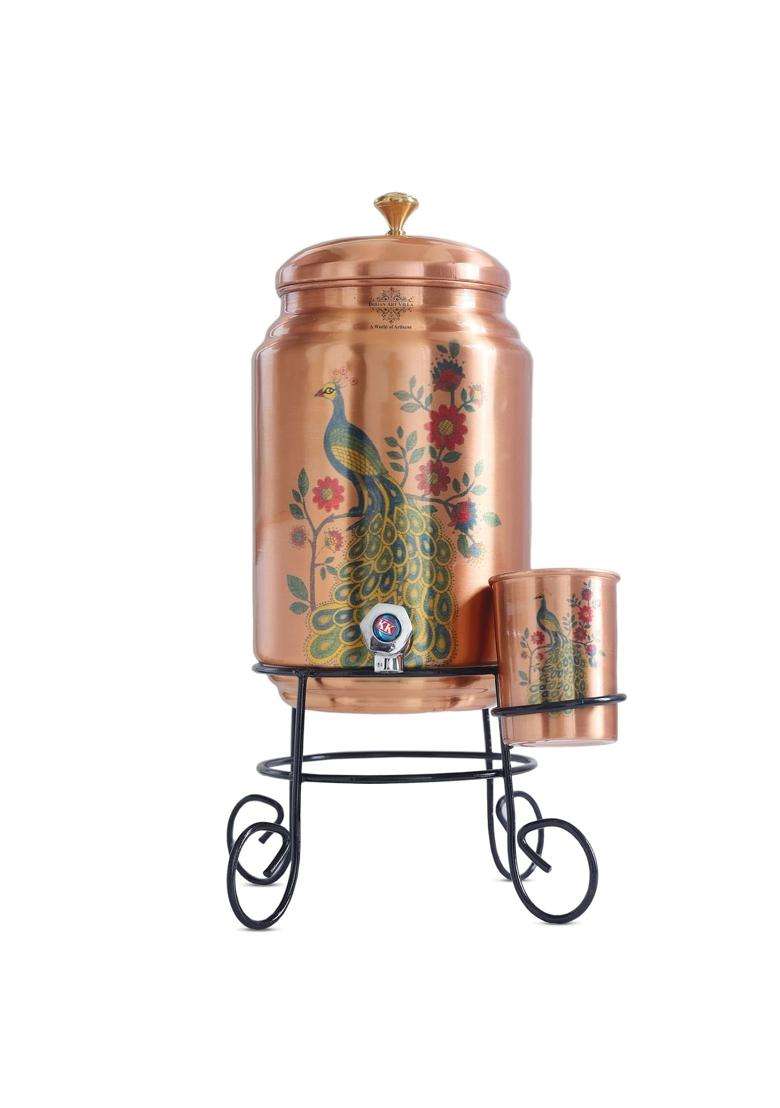 INDIAN ART VILLA Copper Water Carafes with Stand and Glass | 5 L | 5.3 Qt - Indya