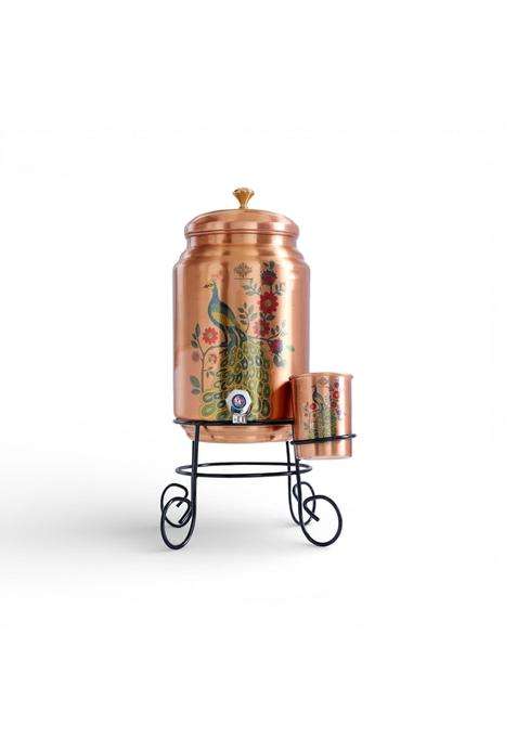 INDIAN ART VILLA Copper Water Carafes with Stand and Glass | 5 L | 5.3 Qt