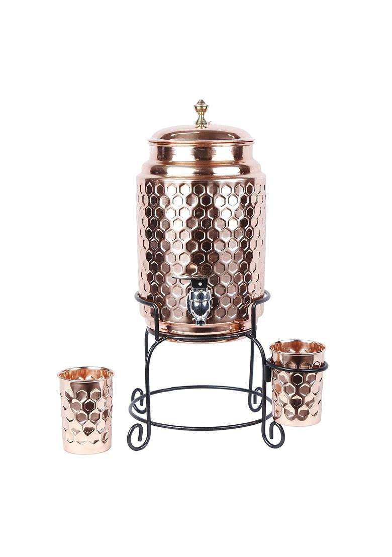 R Ayurveda Copper Hammered Copper Water Dispenser | 5 L | 5.3 Qt - Indya