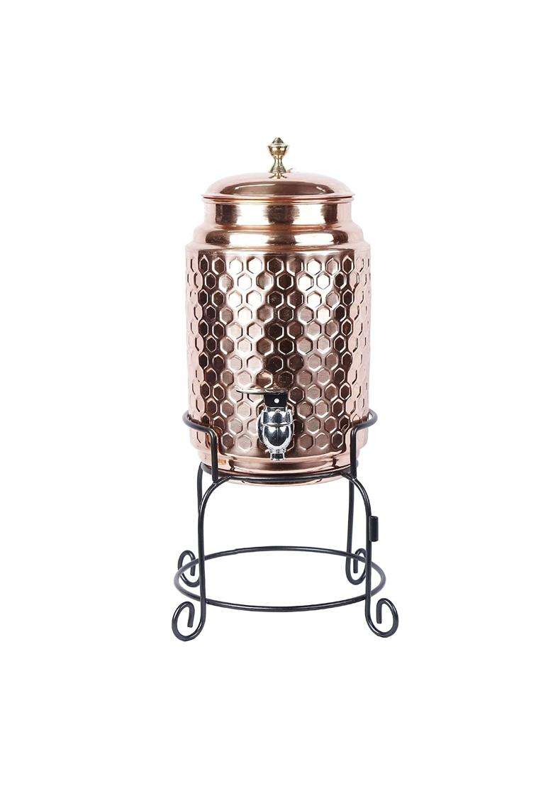 R Ayurveda Copper Hammered Copper Water Dispenser | 5 L | 5.3 Qt - Indya
