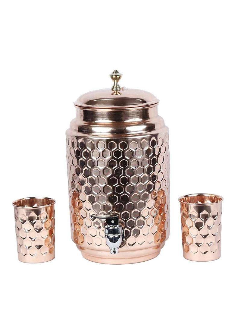 R Ayurveda Copper Hammered Copper Water Dispenser | 5 L | 5.3 Qt - Indya