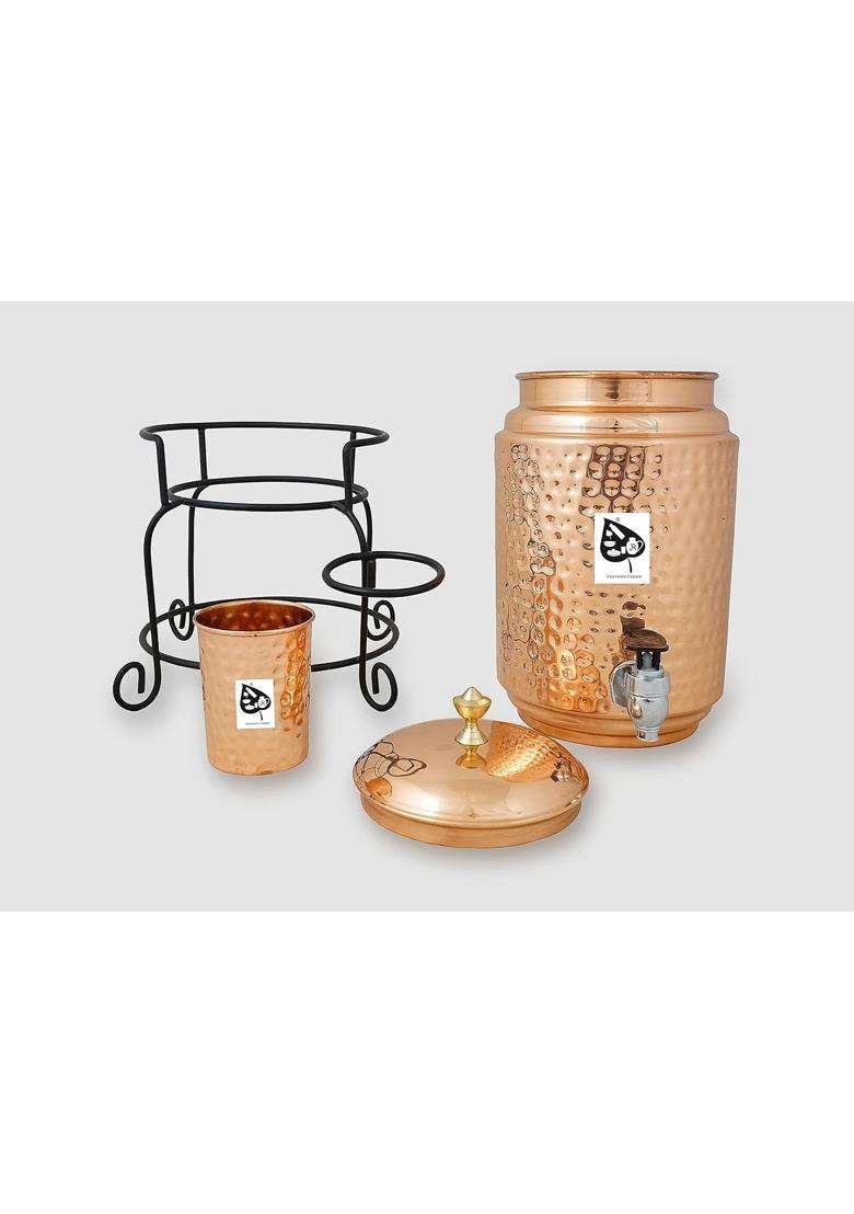 R Ayurveda Copper Hammered Copper Water Container | 5 L | 5.3 Qt - Indya