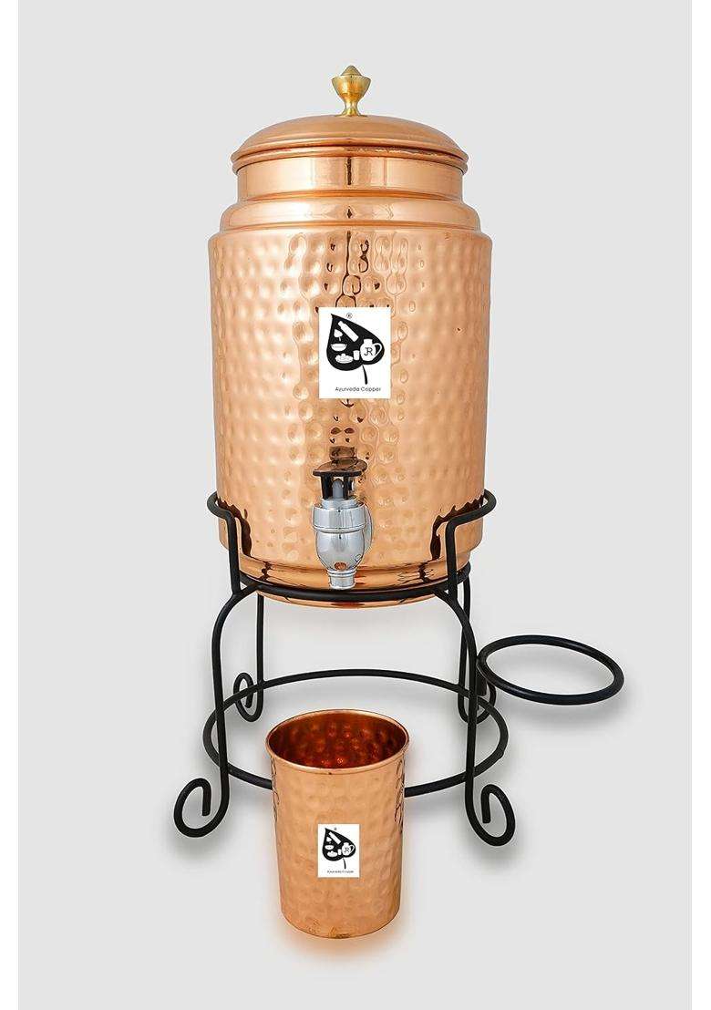 R Ayurveda Copper Hammered Copper Water Container | 5 L | 5.3 Qt - Indya