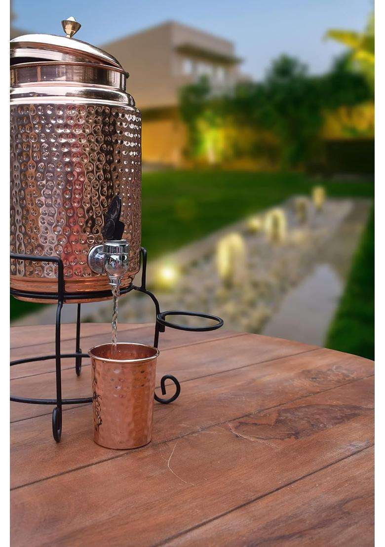 R Ayurveda Copper Hammered Copper Water Container | 5 L | 5.3 Qt - Indya