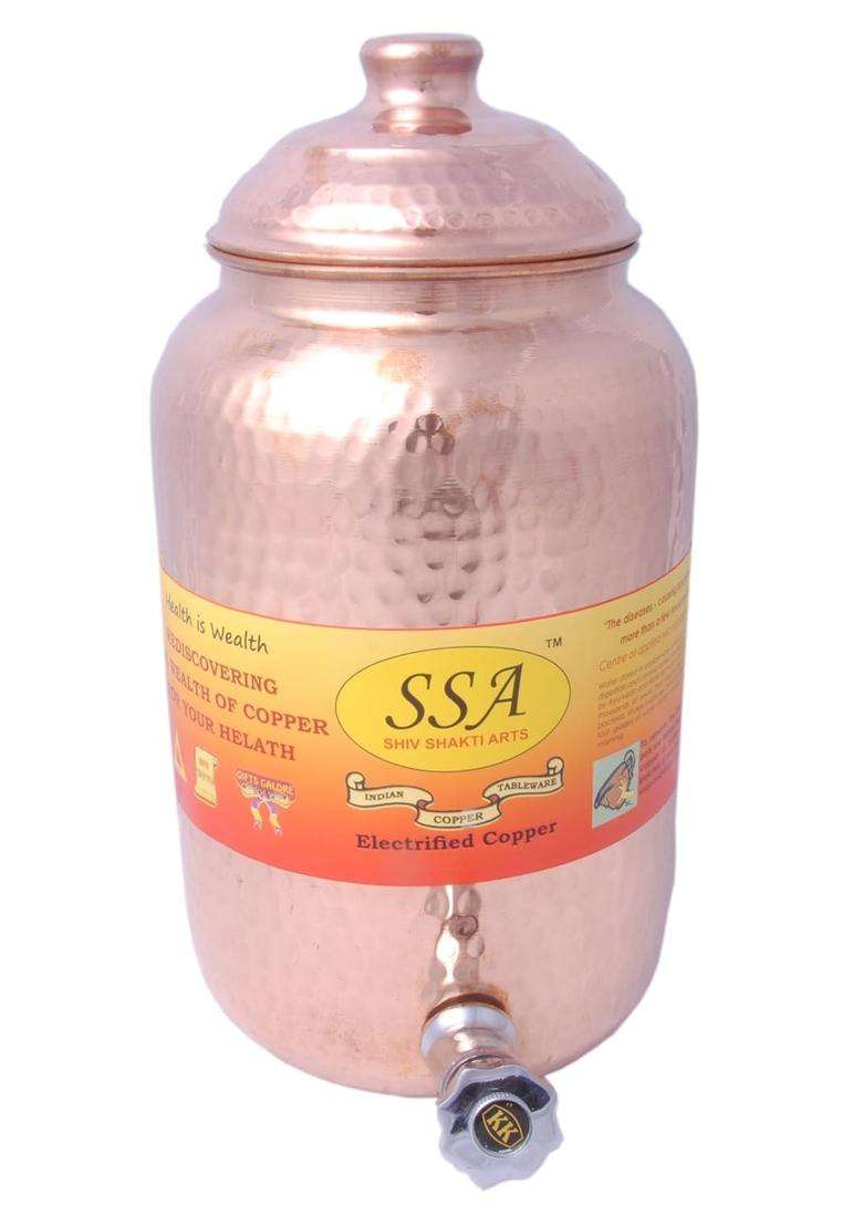 SHIV SHAKTI ARTS Pure Copper Water Pot Matka Container Capacity | 4500 ml | 152.2 fl oz - Indya