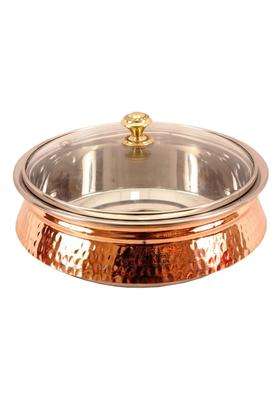 INDIAN ART VILLA Steel Copper Induction Handi Cooking Pot Bowl with Lid | 2000 ml | 67.6 fl oz