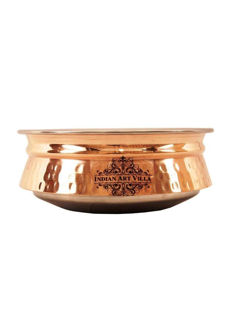 INDIAN ART VILLA Steel Copper Induction Handi Cooking Pot Bowl with Lid | 2000 ml | 67.6 fl oz - Indya