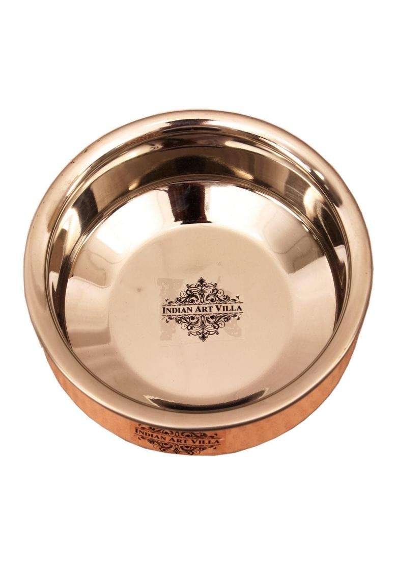 INDIAN ART VILLA Steel Copper Induction Handi Cooking Pot Bowl with Lid | 2000 ml | 67.6 fl oz - Indya