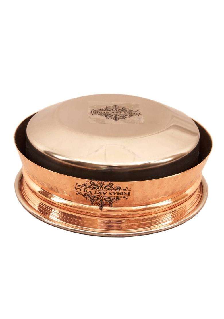 INDIAN ART VILLA Steel Copper Induction Handi Cooking Pot Bowl with Lid | 2000 ml | 67.6 fl oz - Indya
