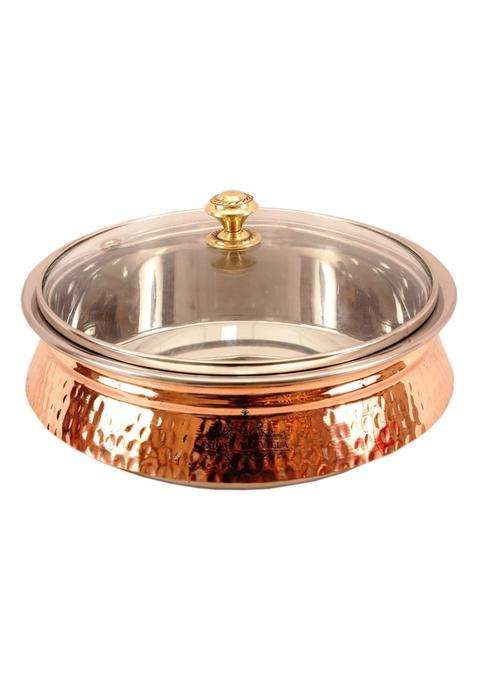INDIAN ART VILLA Steel Copper Induction Handi Cooking Pot Bowl with Lid | 2000 ml | 67.6 fl oz
